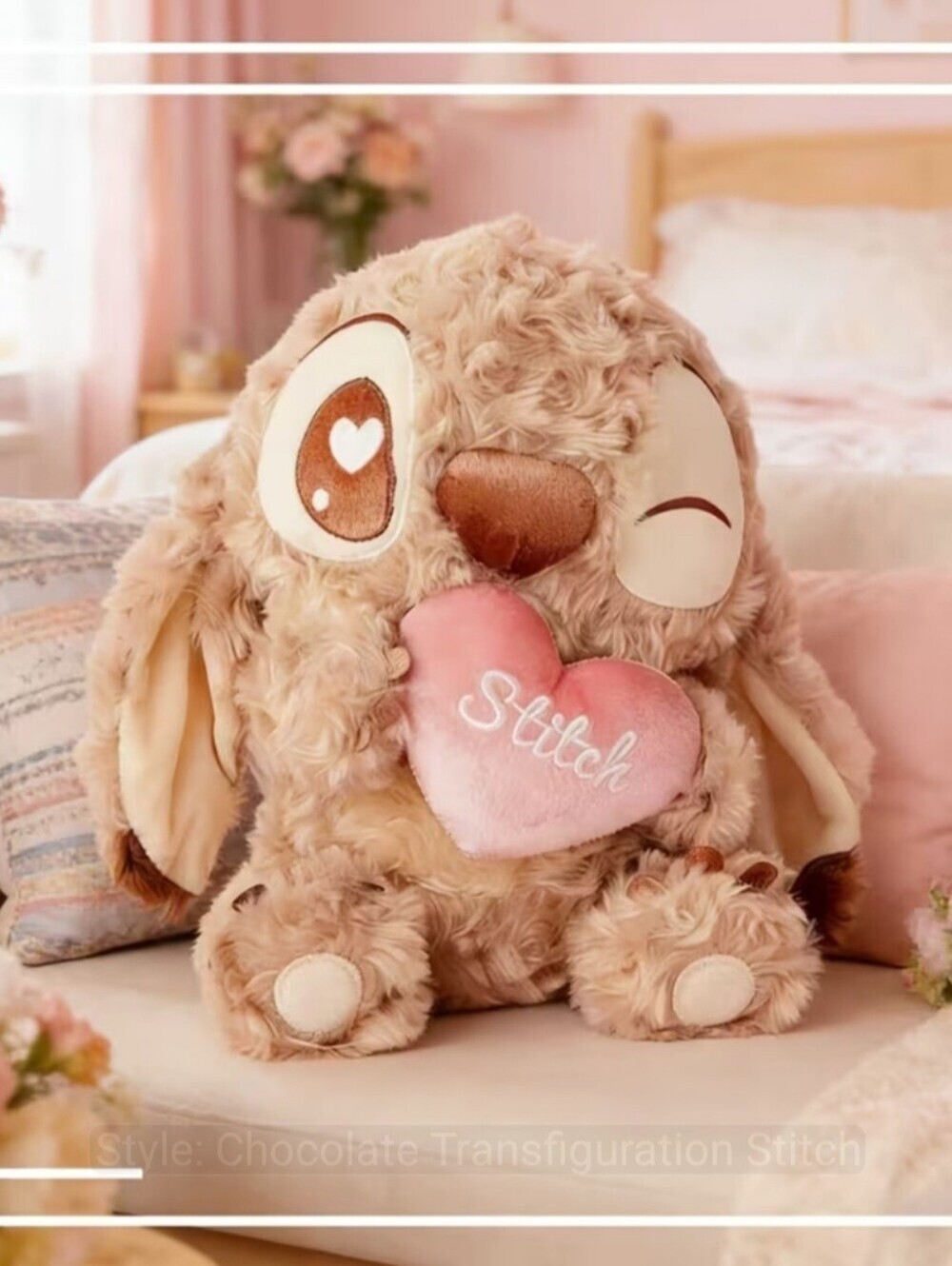 Chocolate Scented Stitch Holding Pink Heart Stuffed Animal